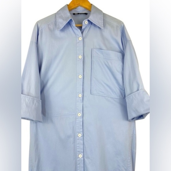 ZARA POPLIN SHIRT MIDI DRESS SKY BLUE Oversized Size Small - Picture 8 of 15
